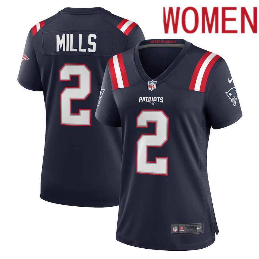 Women New England Patriots #2 Jalen Mills Nike Navy Game Player NFL Jersey->women nfl jersey->Women Jersey